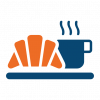 An icon of a croissant and a steaming cup, symbolizing breakfast