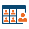 An icon of multiple people on a screen, symbolizing an online seminar