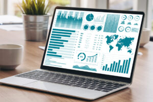 Business data dashboard analysis by ingenious computer software . 