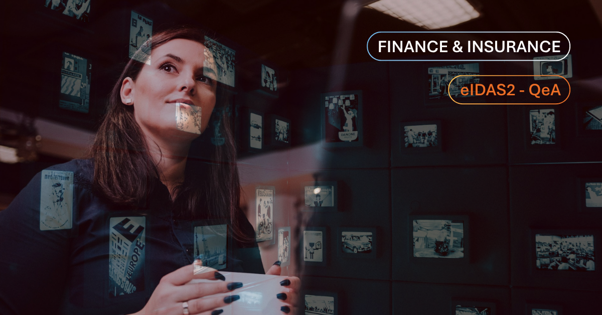 Finance and insurance blog image with woman looking into archiving