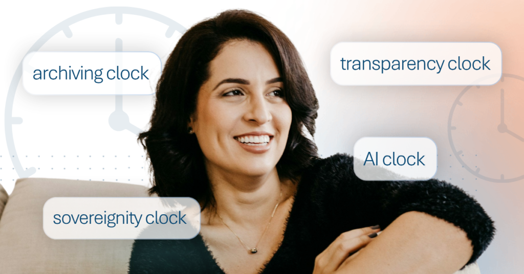 4 clocks for public sector with Sohphie in the image